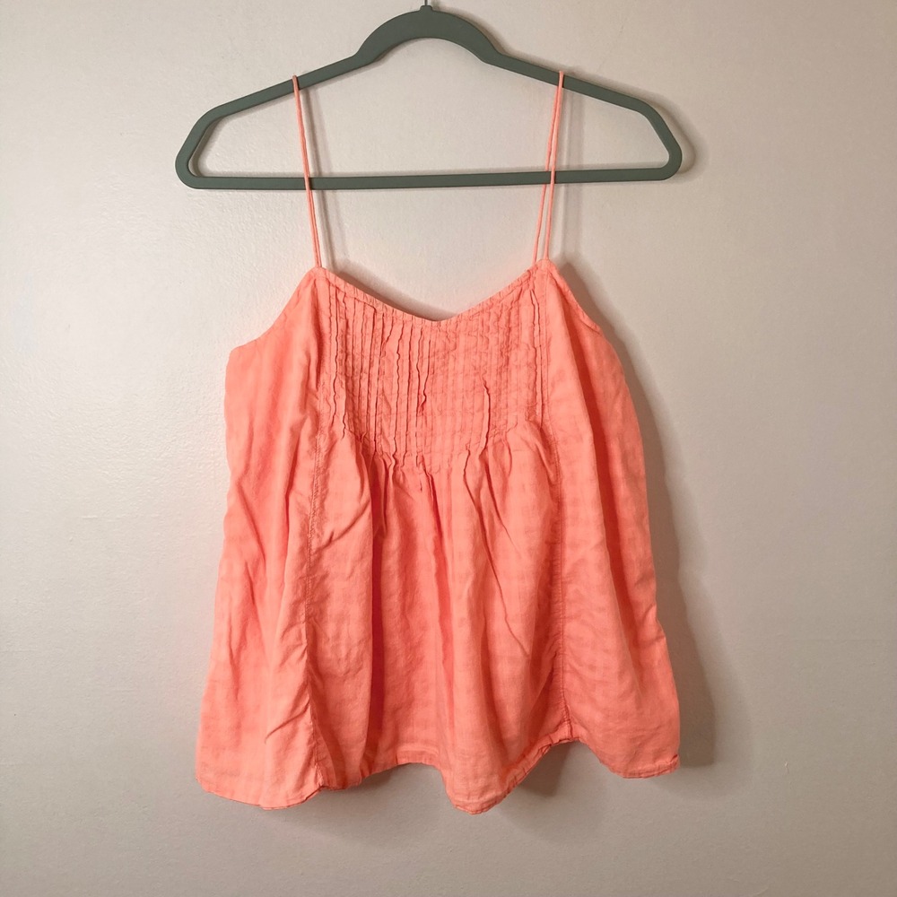 J.Crew Coral Pink Pintuck 100% Cotton Gauze Camisole Tank Top 4 Vacation Preppy